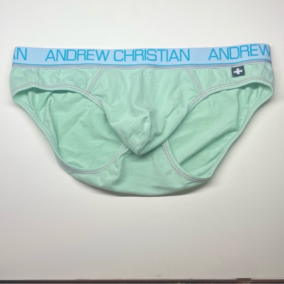 Andrew Christian Light Green Briefs with Blue Waistband - Picture 1 of 1